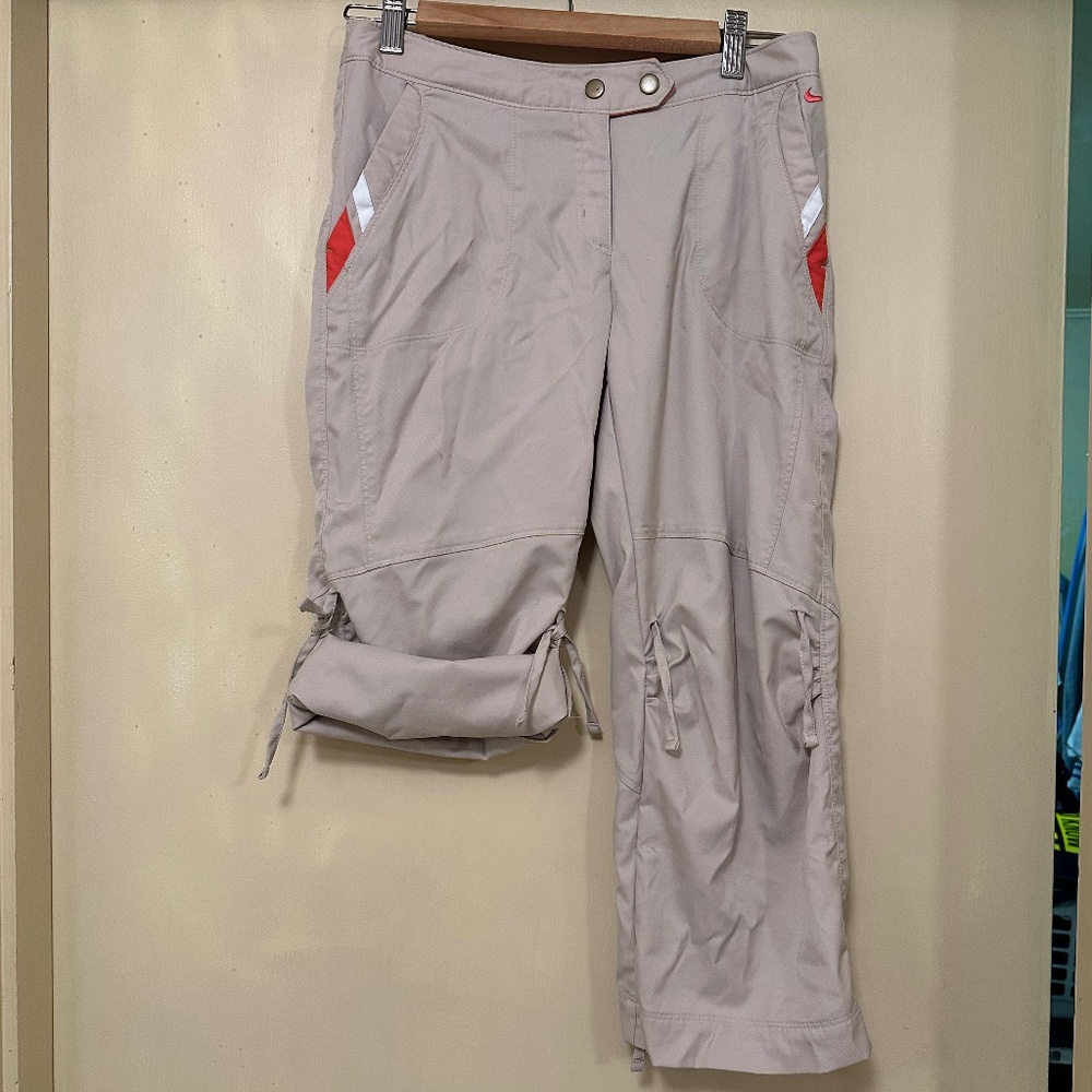 Nike Beige Cargo Capri Pants with Red & White Accents